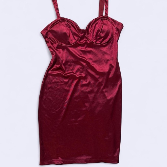 B Darlin Burgundy Satin Mini Dress - Picture 1 of 4